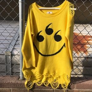 Unif 666 Smiley Yellow Distressed Sweater